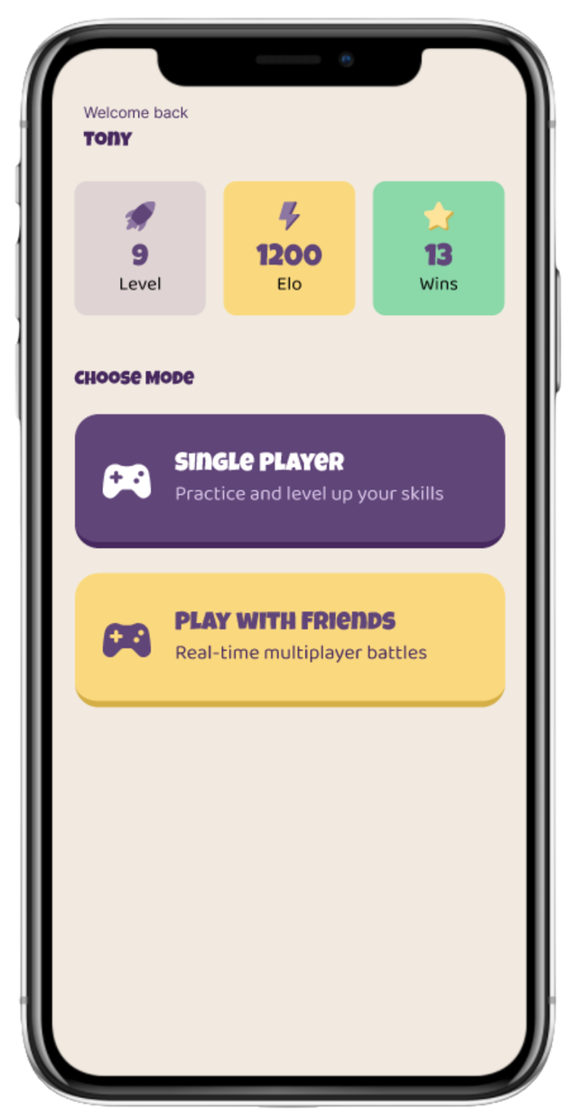 WordSlide Arena Home Screen