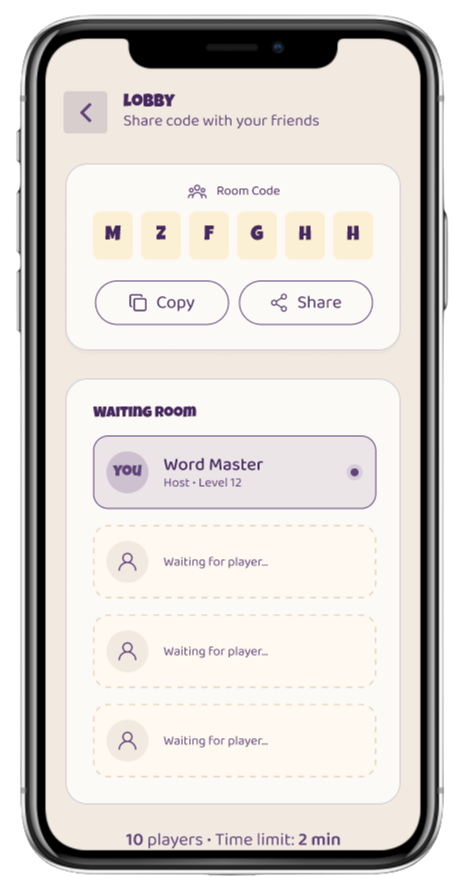 Invite friends to WordSlide Arena